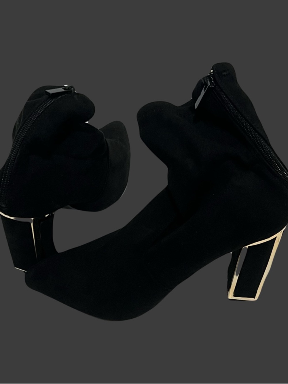 BAMBOO Black Heeled Ankle Booties with Gold Trim
